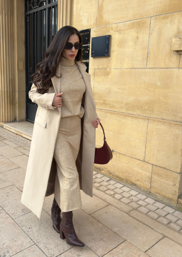 Manteau long beige à boutons – Image 4