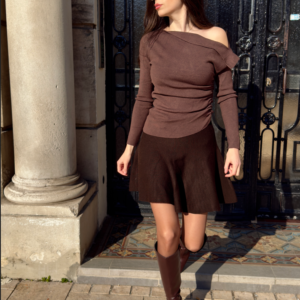 Jupe évasé en maille marron