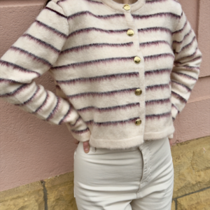 Gilet duveteux à boutons dorée crème