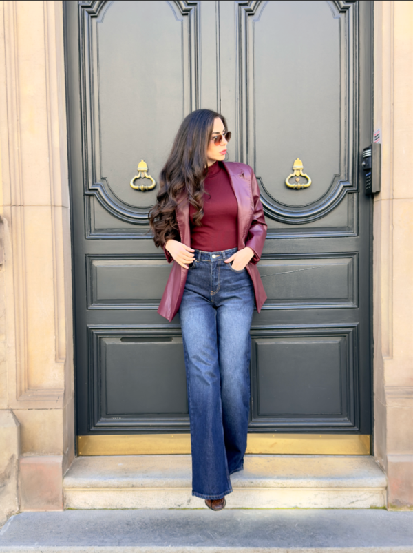 Veste blazer en similicuir cerise – Image 2