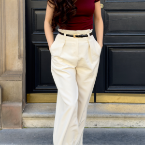 Pantalon à ceinture large écru