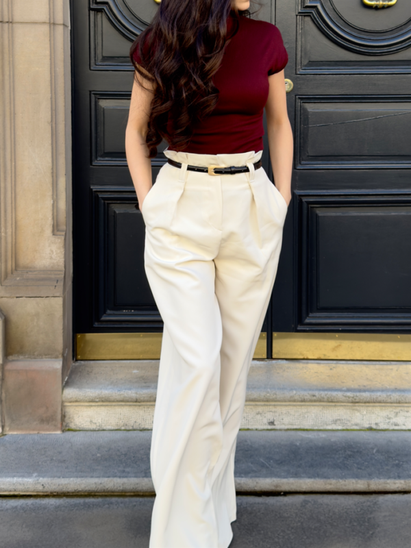 Pantalon à ceinture large écru