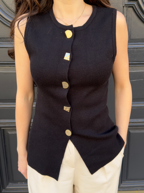 Gilet sans manches à boutons dorés noir