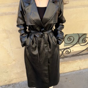 Trench coat en similicuir noir