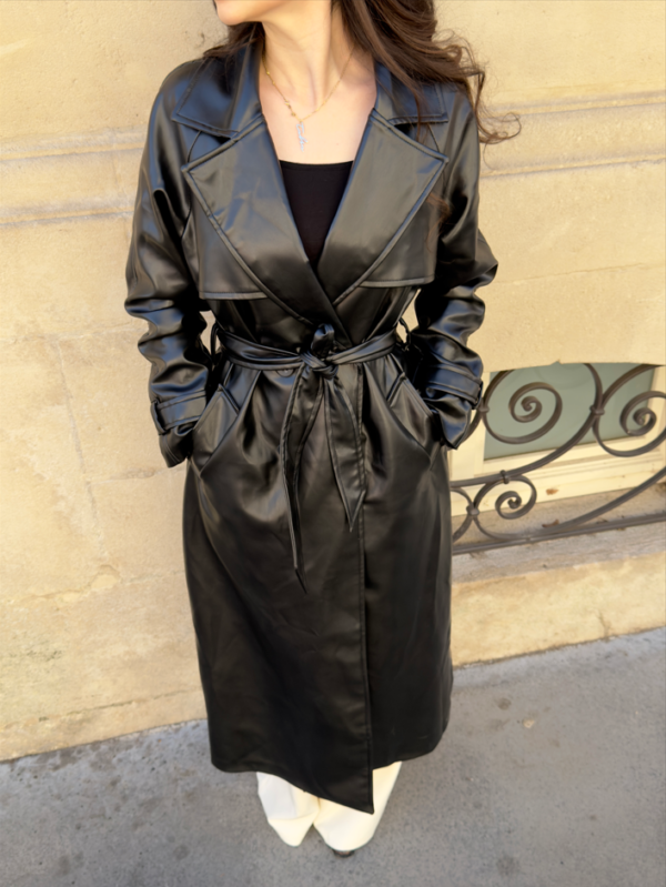 Trench coat en similicuir noir