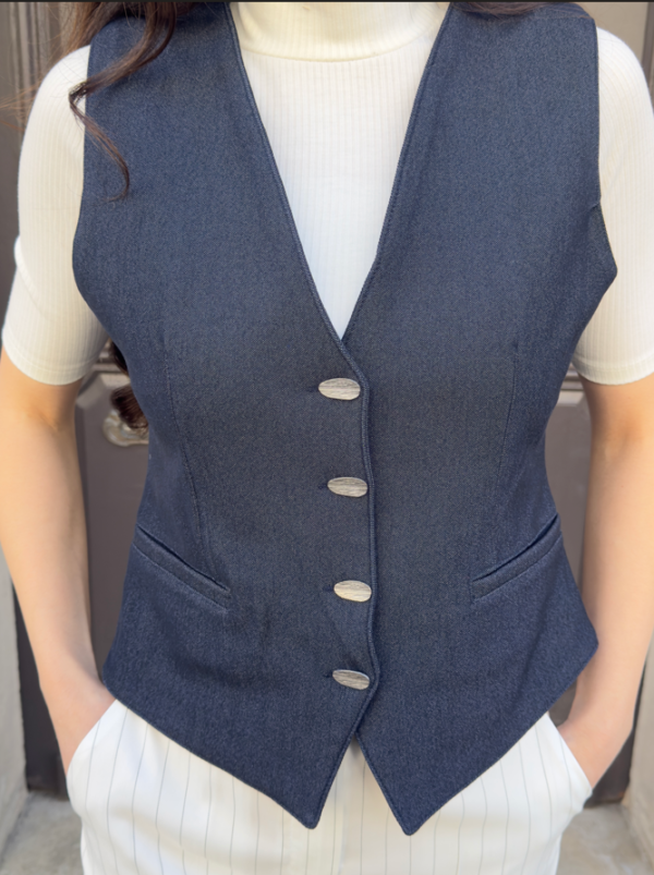 Gilet de tailleur sans manches bleu marine – Image 2