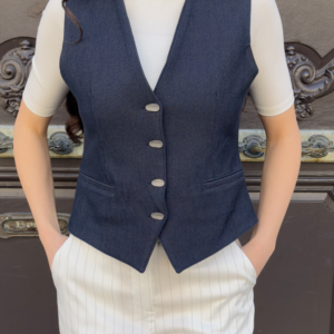 Gilet de tailleur sans manches bleu marine