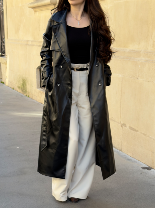 Trench coat en similicuir noir – Image 2