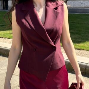 Gilet de tailleur sans manches cintré bordeaux