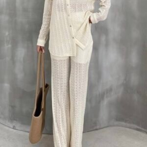 Ensemble crochet chemise et pantalon ample écru