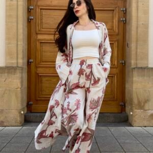 Ensemble kimono à motif long et son pantalon ample à taille haute