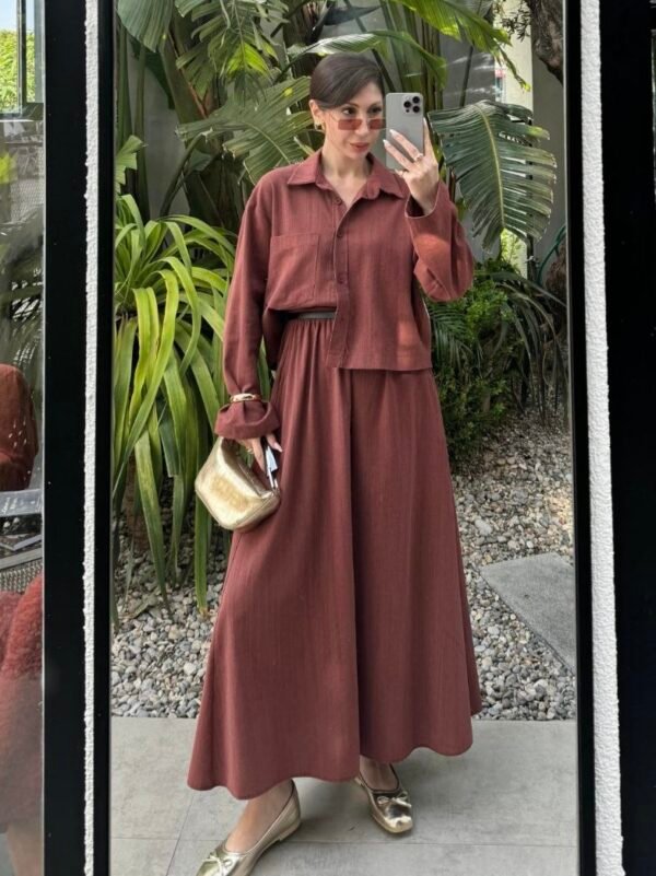 Ensemble jupe longue et chemise terracotta