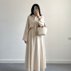 Ensemble jupe longue et chemise beige
