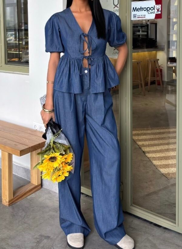 Ensemble à nouer et son pantalon bleu jeans – Image 3
