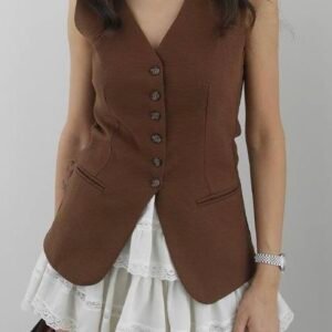 Gilet de tailleur cintré sans manche marron