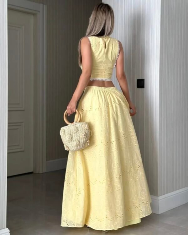 Ensemble top et jupe brodé jaune – Image 5