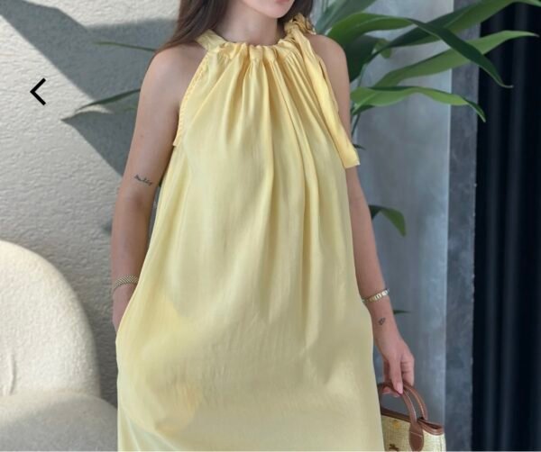 Robe droite à poche et à nouer jaune – Image 3