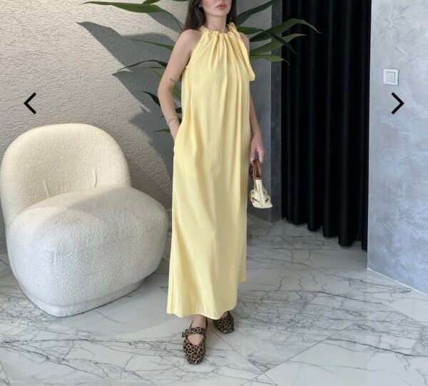 Robe droite à poche et à nouer jaune – Image 2