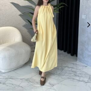 Robe droite à poche et à nouer jaune