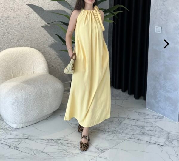 Robe droite à poche et à nouer jaune