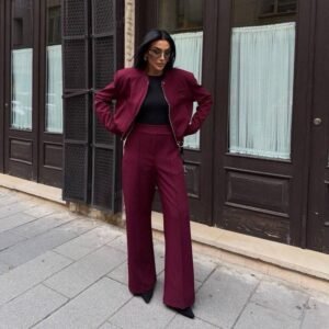 Ensemble veste & pantalon décontracté | Bordeaux - Marron