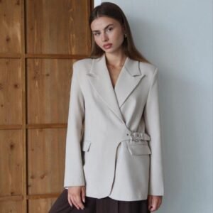 Blaser à ceinture sur le coté | Crème - Marron - Noir