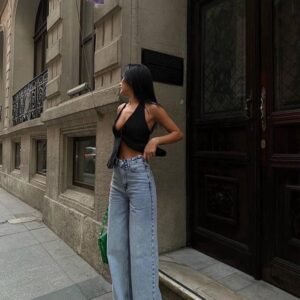 Jeans wide leg | Bleu - Gris