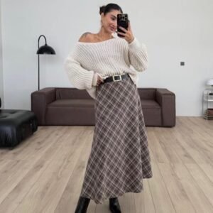 Jupe longue à carreaux | Marron - Marron gris - Noir