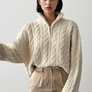 Pull tressé à zip | Crème - Bordeaux - Marron - Noir