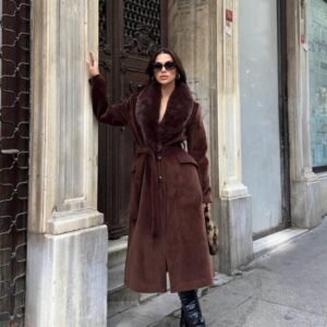 Manteau à col fourrure | Marron - Marron foncé - Noir