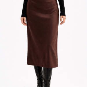 Jupe longue satinée en coloris marron