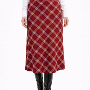 Jupe à carreaux rouge et blanc, taille marquée