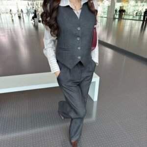 Ensemble de tailleur sans manche ajustable | Gris - Noir (36-42)