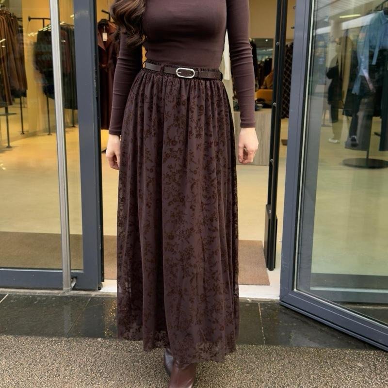 Jupe transparente à fleurs | Marron - Noir (36-52)