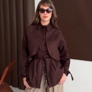 Chemise ceinturée asymétrique | Marron - Bleu - Kaki (36-42)