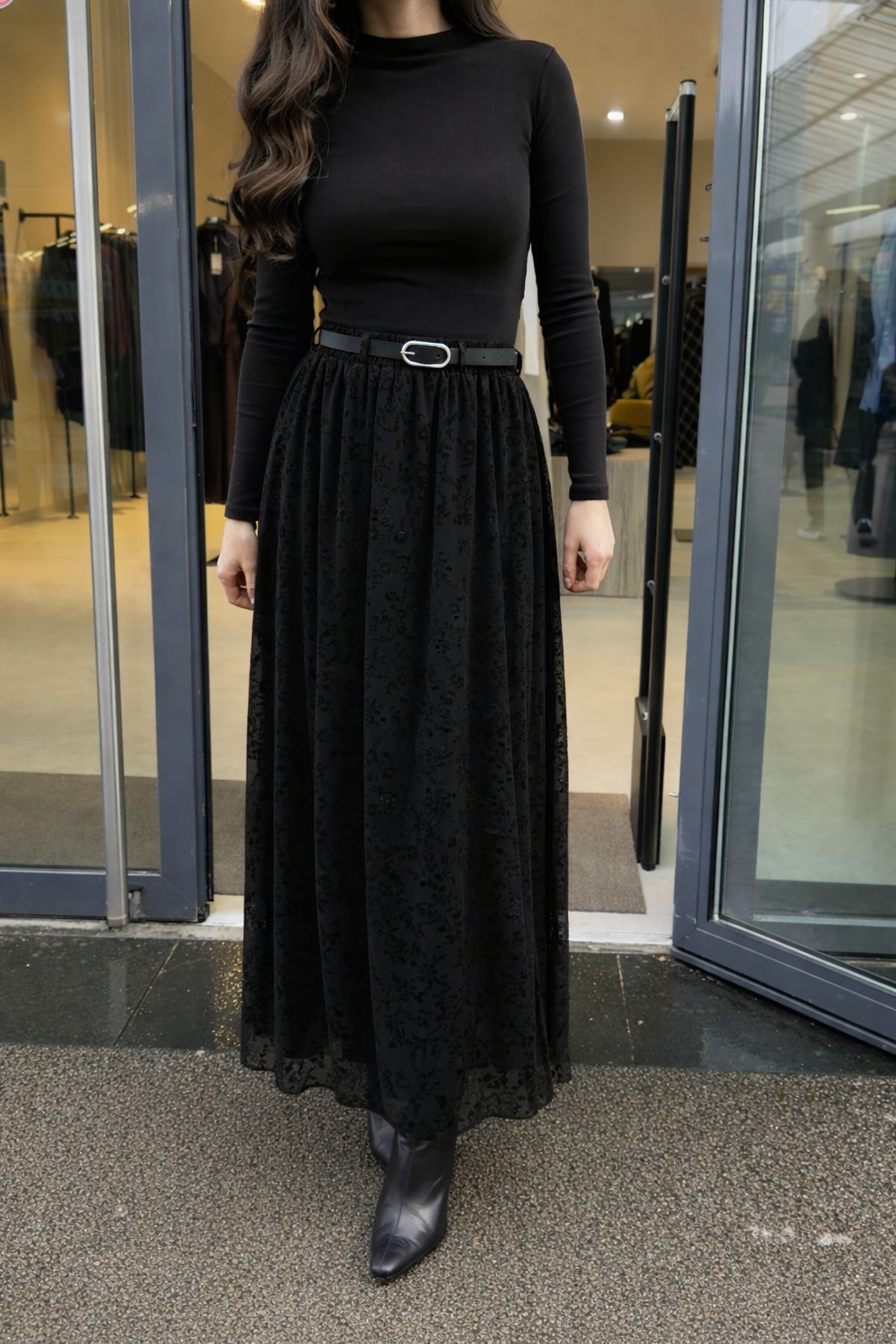 Jupe transparente à fleurs | Marron - Noir (36-52) – Image 2