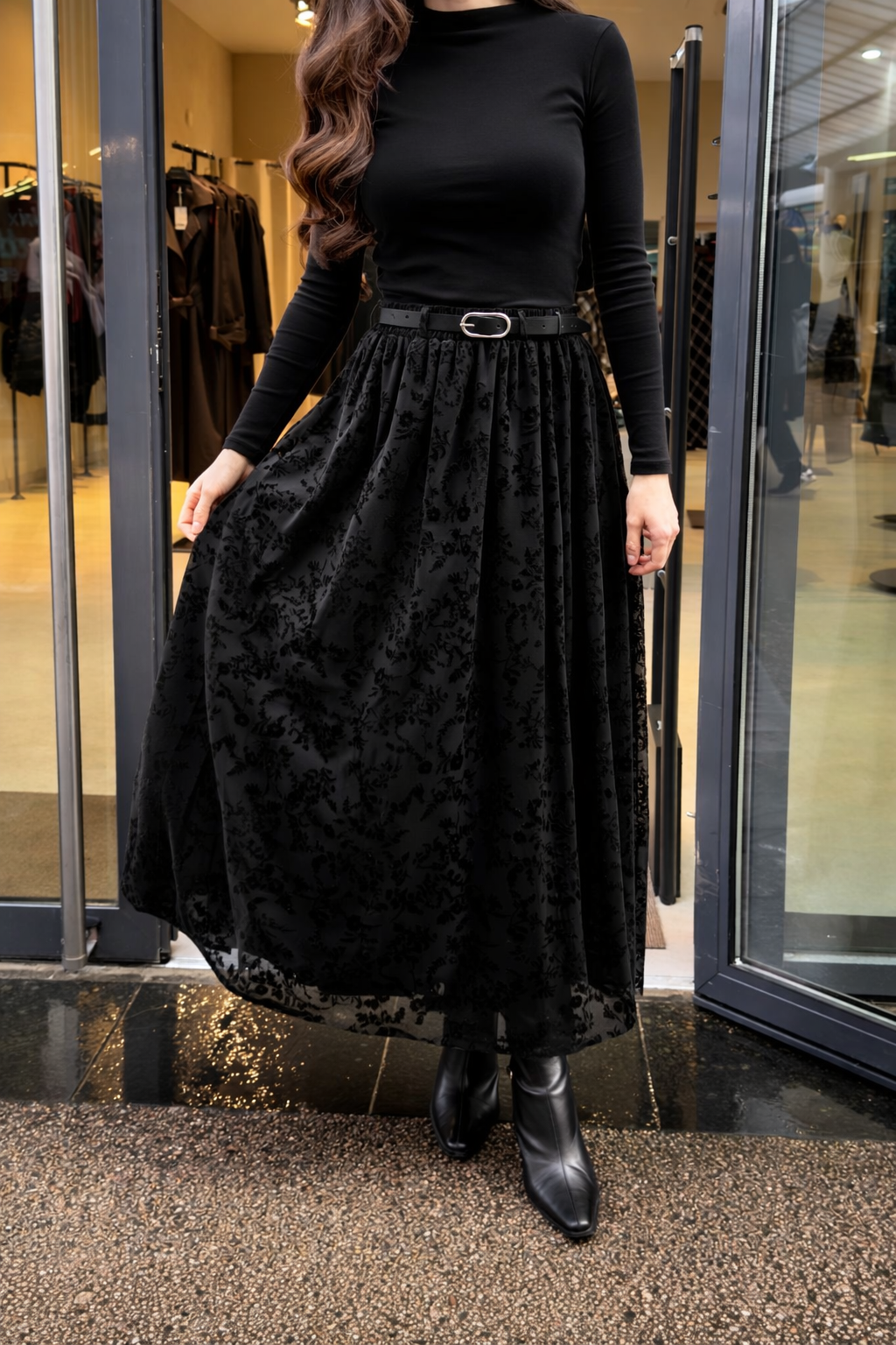 Jupe transparente à fleurs | Marron - Noir (36-52) – Image 3