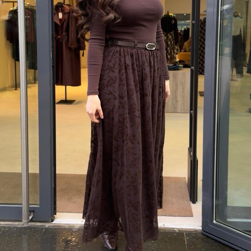 Jupe transparente à fleurs | Marron - Noir (36-52) – Image 4