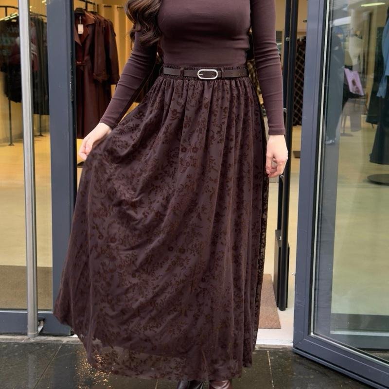 Jupe transparente à fleurs | Marron - Noir (36-52) – Image 5