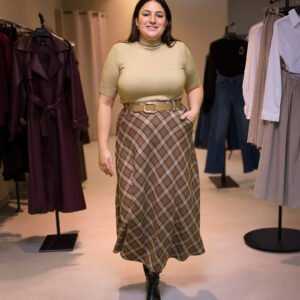 Jupe à carreaux avec ceinture | Gris - Marron - Beige (38-46)