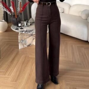 Jean Marron - Taille Haute avec Ceinture (T34-44)