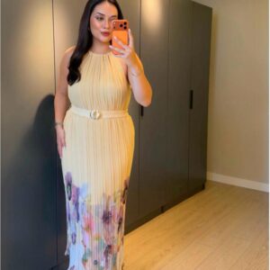 Robe longue à fleurs avec ceinture (T42-48)
