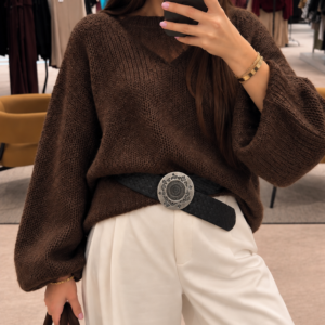Ceinture tressée à boucle médaillon argentée