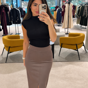 Jupe midi crayon taille haute fendue