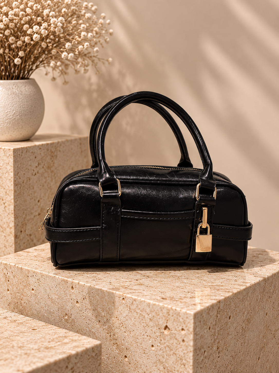 Sac effet cuir à détails dorés