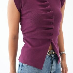 Top sans manches drapé à boutons