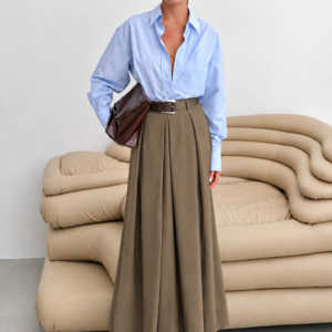 Jupe midi plissée taille haute avec ceinture