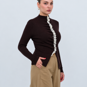 Gilet ajusté à dentelle – Chocolat