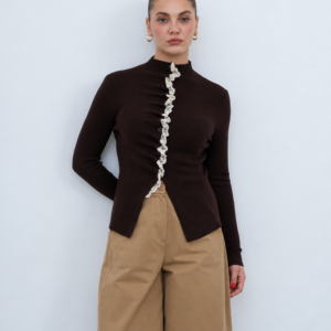 Gilet ajusté à dentelle – Chocolat