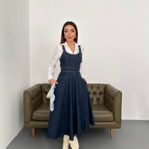 Robe salopette midi en jean – Denim brut